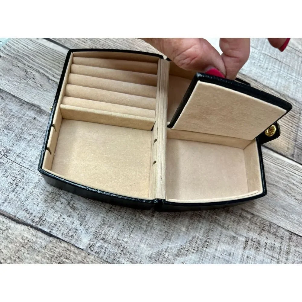NEW Black Mini Travel Home Jewelry‎ Case Box Hinged Faux Leather Organizer